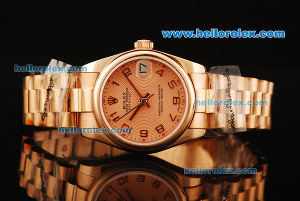 Rolex Datejust Automatic Movement Full Rose Gold with ETA Case and Arabic Numerals - Click Image to Close